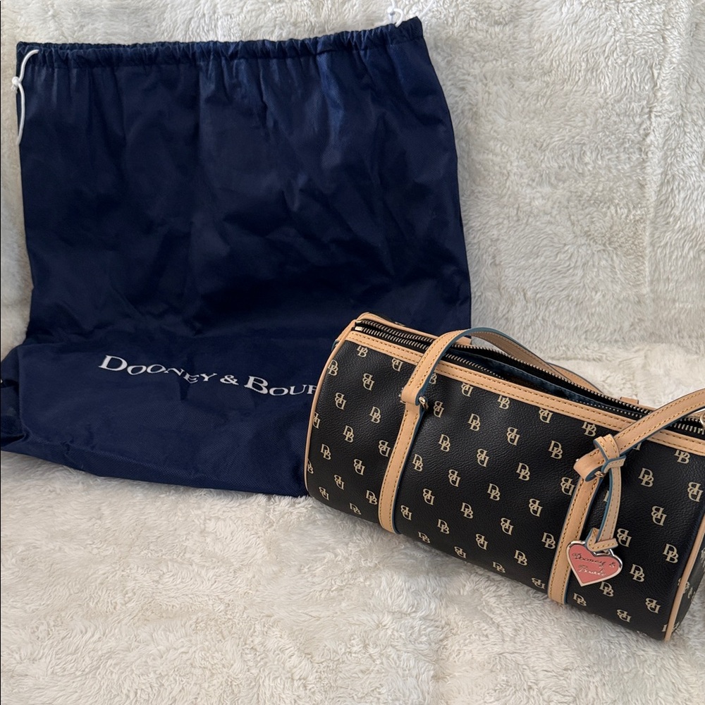 Dooney & Bourke Black and Tan Logo Barrel Bag - NEW WITH REGISTRATION CARD